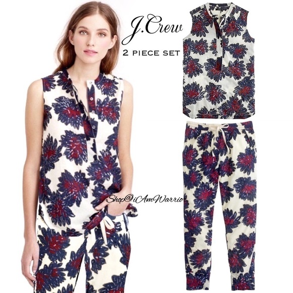 J.Crew 2 piece cotton voile sequin firework sleeveless top + pull on jogger - Picture 1 of 16